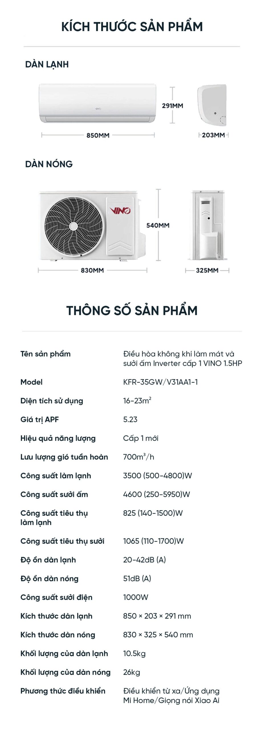 Điều hòa 2 chiều thông minh Xiaomi Vino 1.5HP tiết kiệm điện cấp 1 KFR-35GW/V31AA1-1