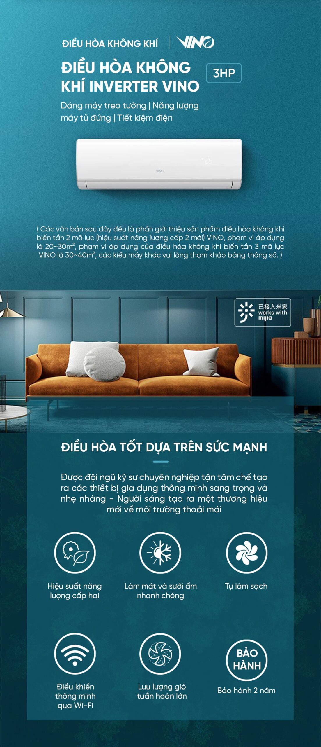 Điều hòa 2 chiều thông minh Xiaomi Vino 3HP tiết kiệm điện KFR-70GW/V31AA2-N2