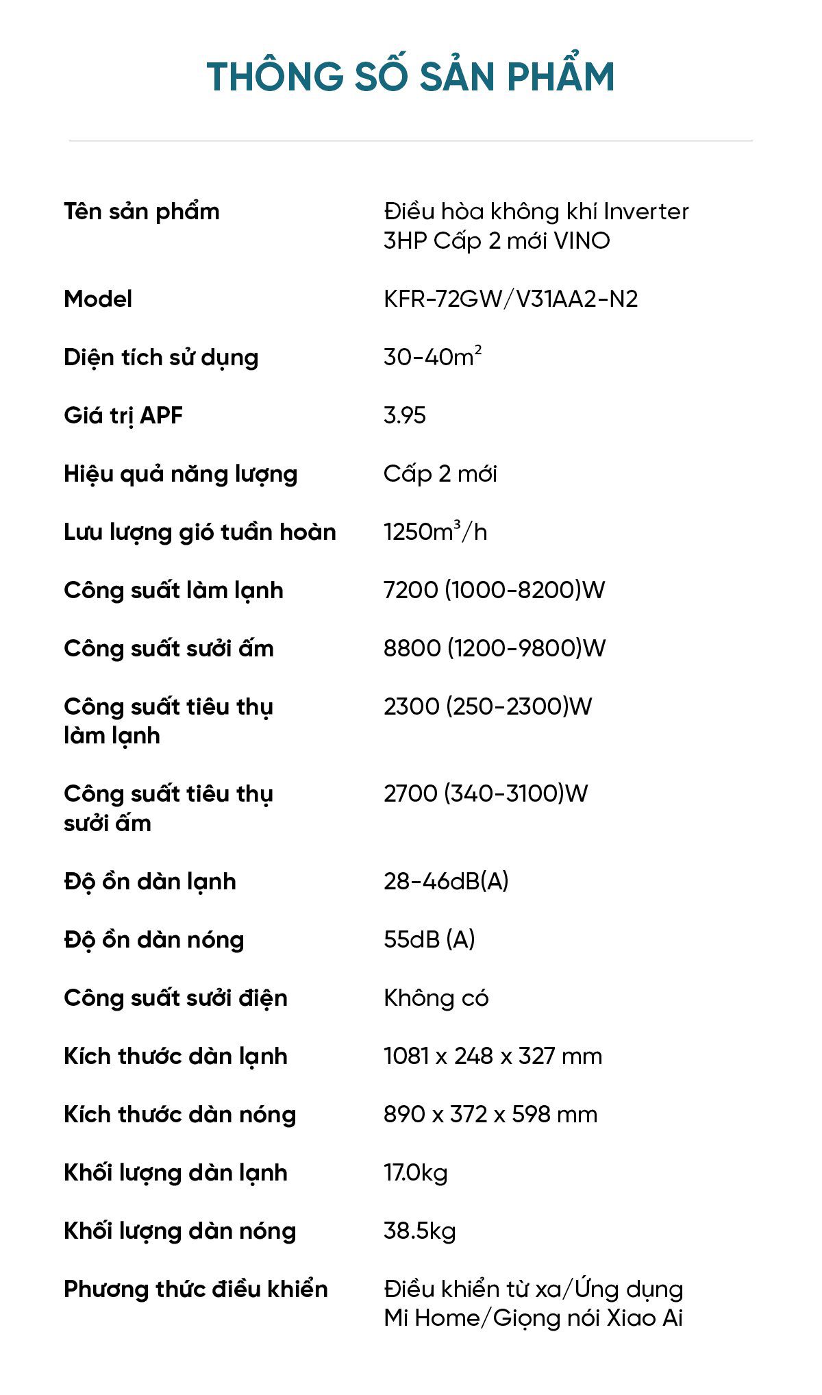 Điều hòa 2 chiều thông minh Xiaomi Vino 3HP tiết kiệm điện KFR-70GW/V31AA2-N2